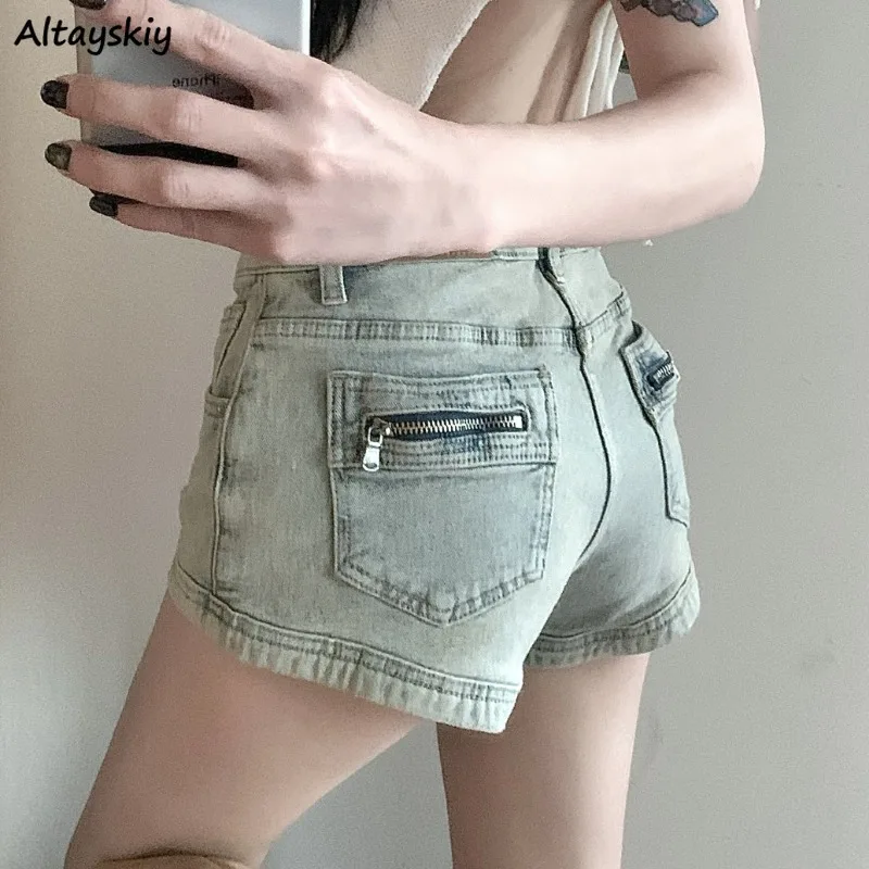 Washed Shorts for Women Niche Denim Zipper Fashion High Waist Slim Retro All-match Young Students Ins Hot Girls Do Old A-line