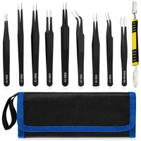 6/9/10pcs Anti-static ESD Stainless Steel Tweezers Maintenance Tools Industrial Precision Curved Straight Tweezers Repair Tools