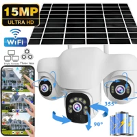 Cámara Solar V380 Pro de 15MP, Triple lente, cámara PTZ Triple, Audio bidireccional, batería integrada para exteriores, cámara de seguridad CCTV HD WiFi IP