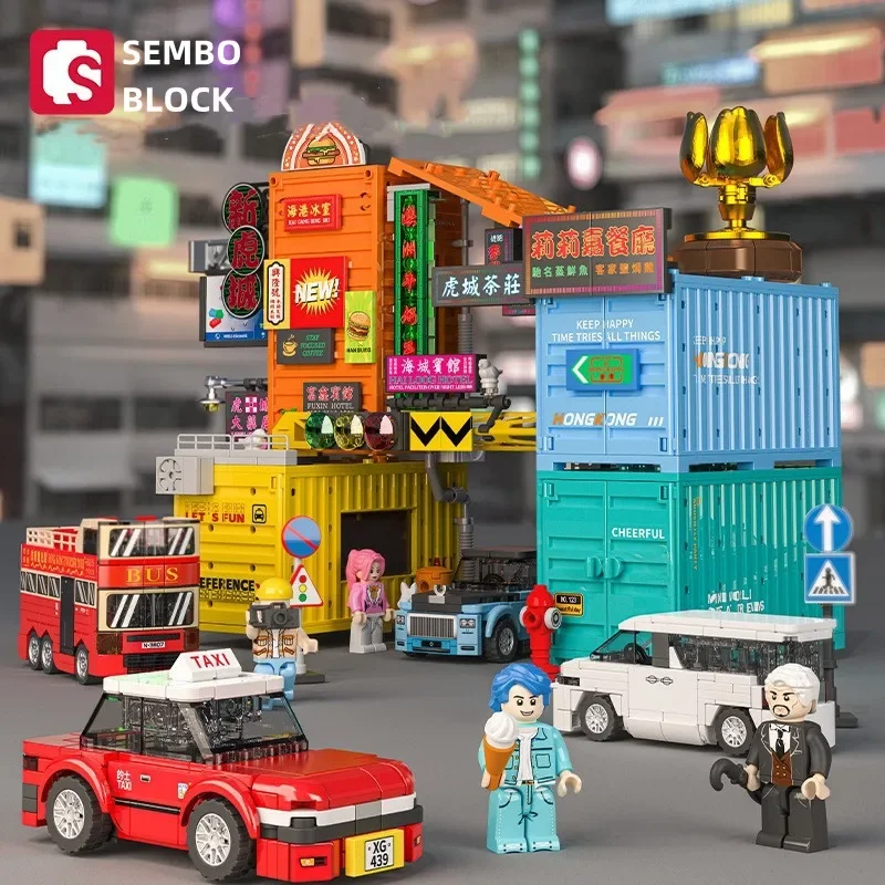 SEMBO BLOCK Hong Kong Street View Set City Model Creative Assembled Girls Toys Children\'s Birthday Gift Collection Ornaments