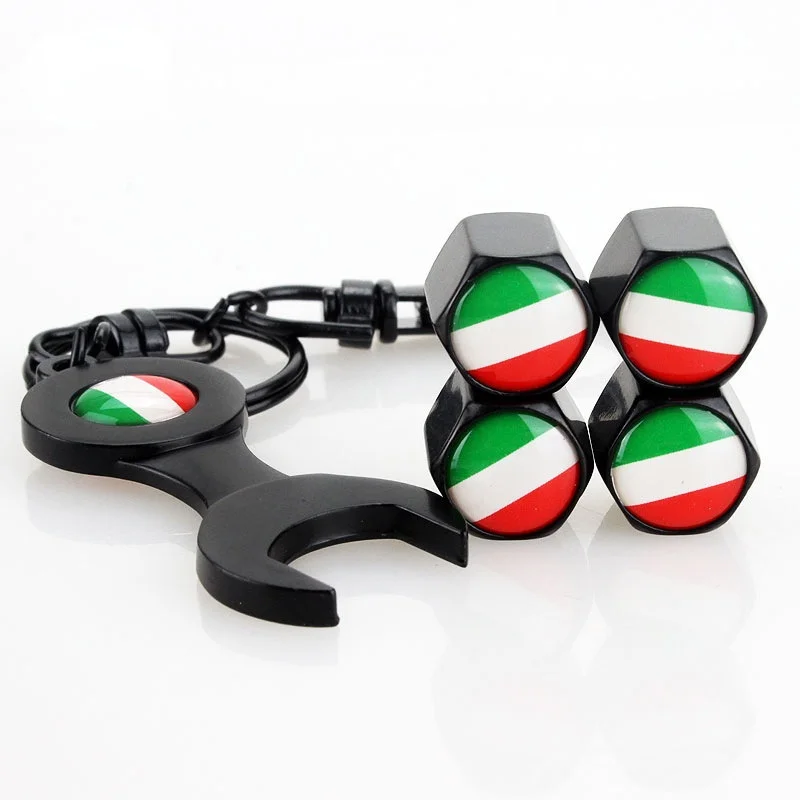 

4X Italian Flag Tire Valve Stem Caps Wrench Keychain Italian flag Car Tire Wheel Valve Stem Caps Tyre Valve Stem Dust Caps