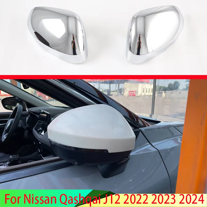 

For Nissan Qashqai J12 2022 2023 2024 ABS Chrome Door Side Mirror Cover Trim Rear View Cap Overlay Molding Garnish