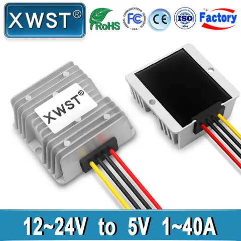 XWST DC-DC 12v 24v to 5v Buck Converter 1A 3A 5A 10A 15A 20A 25A 30A 40A Step Down Voltage Module Power Supply Adapter for Car