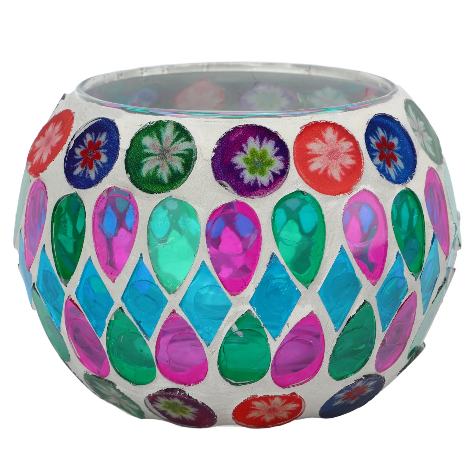 Decoratieve theelichtenhouders van mozaïekglas, levendige kleuren, prachtig patroon, kaarsenstandaard voor thuis, eettafeldecoratie