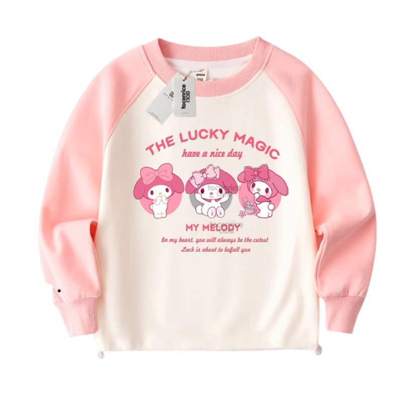 Kawaii Kuromi Girls Hoodie My Melody Anime Autumn Long Sleeve T-Shirt Cartoon Cute Sanrio Top Odzież dziecięca Tide Prezent dla dziecka