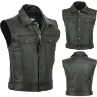 Men's biker leather vest Solid color large pocket sleeveless biker Jacket Vintage casual faux leather vest men plus size S-5XL