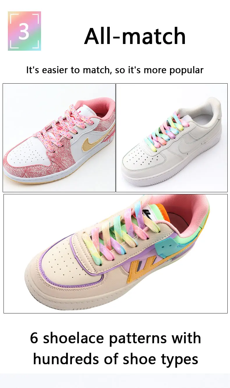 Flache Schnürsenkel für Sneaker, Tennisschuhe, Regenbogen-Schnürsenkel mit Muster, für Damen, Herren und Kinder, Schuhzubehör – Detail 7