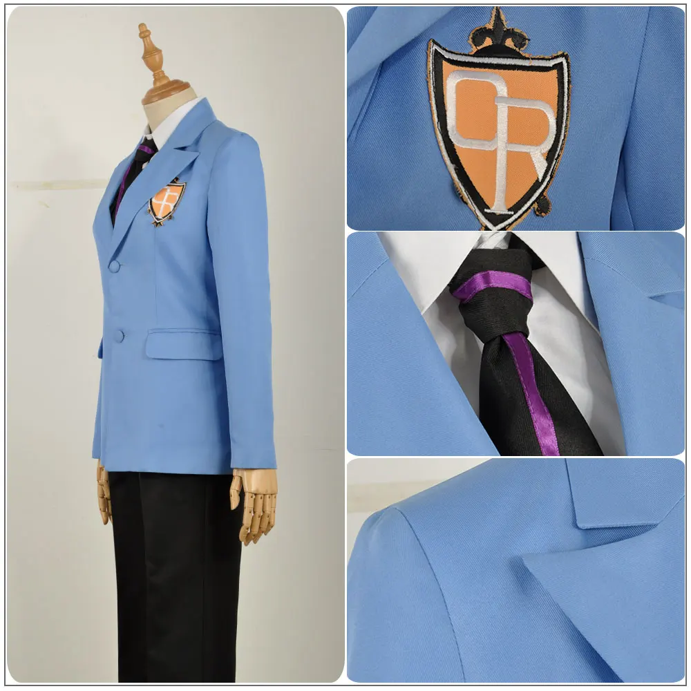 High School Tamaki Suou Costume Haruhi Fujioka Cosplay Costume Anime Adult Purple School Uniform with Tie Kyoya Ootori Halloween