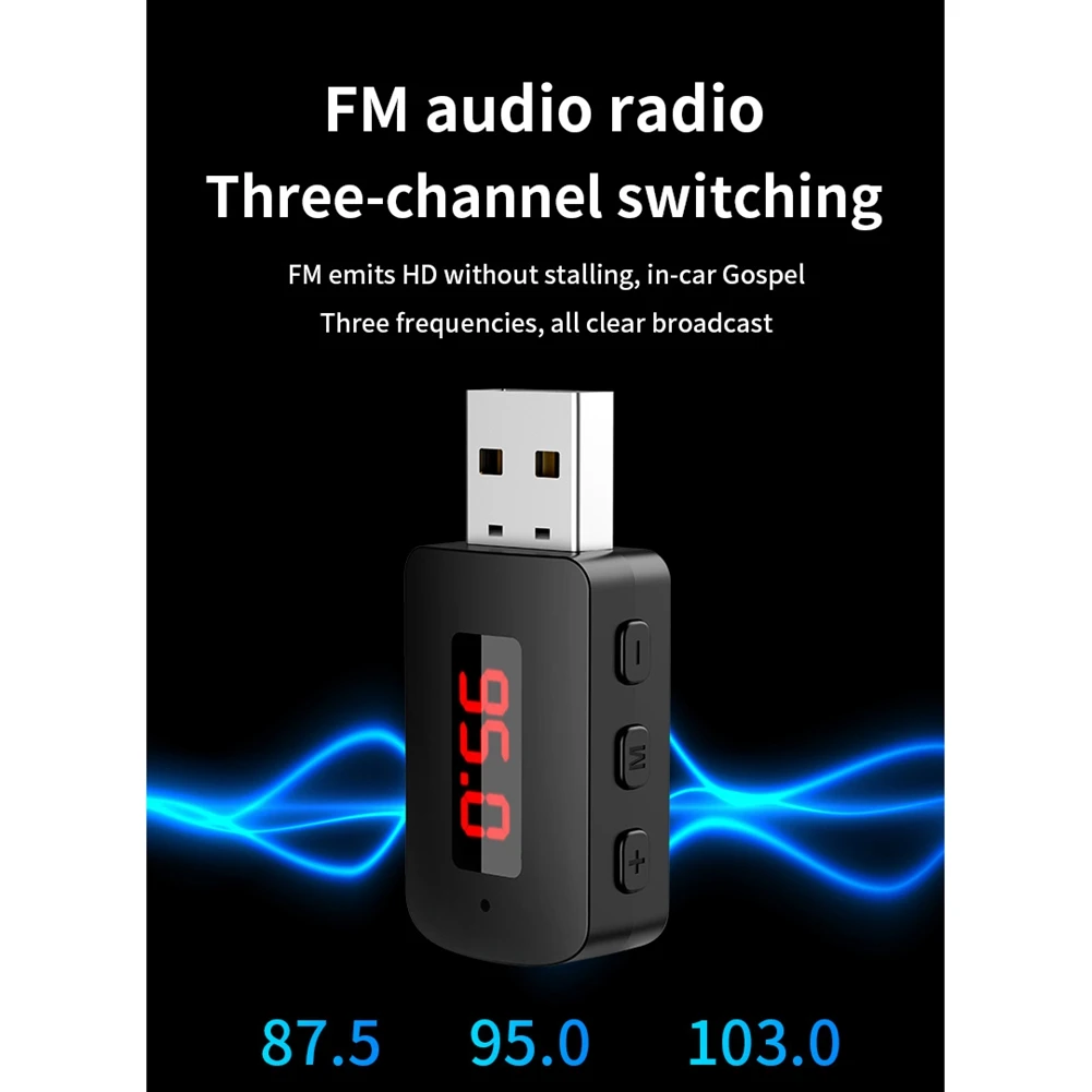 Rise-car bluetooth 5.0 usbトランスミッターレシーバー,FMレシーバー,ハンズフリー,通話,自動LEDディスプレイ,オーディオ,音楽,ワイヤレスレシーバー