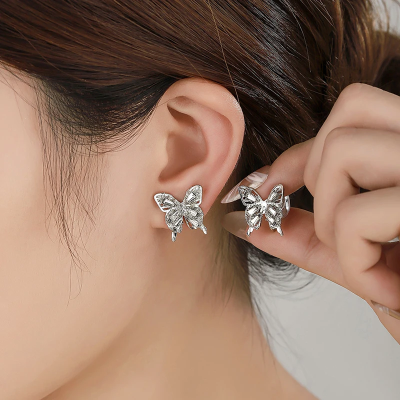 Four Pointed Star Clip Rhinestone Earrings Suitable Women Without Ear Holes Jewelry Ear Bones Clip Girls Trendy Ear Accessories