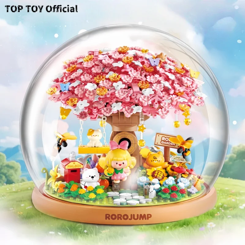 

Cherry Blossom Fairy Tale Tree Building Blocks Small Street View Children Assembled Toy Kawaii Architectural Model Ornament Gift