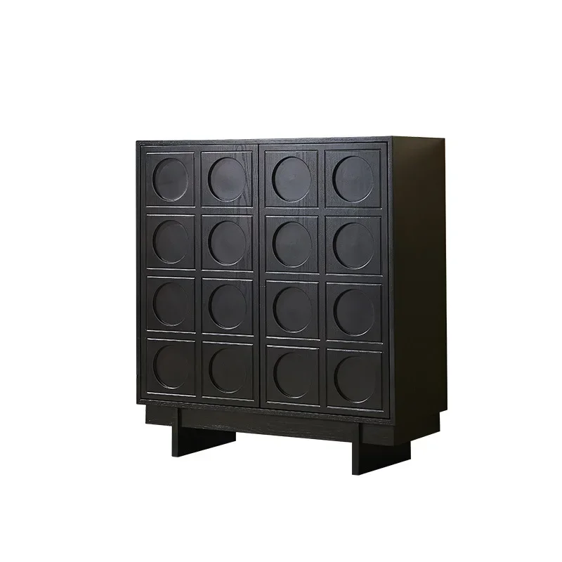 

Wabi Sandy Wind Medieval Solid Wood Dining Side Cabinet Small Apartment Household Storage Cabinet Rattan Locker Retro Wind Entra