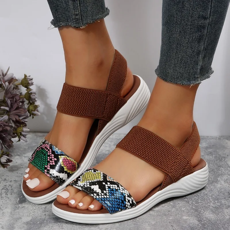 New Casual Shoes Loose Fitting Leopard Print Slippers Thousand Birds Stripe Design Rubber Outsole Women's Sandals Zapatos Mujer