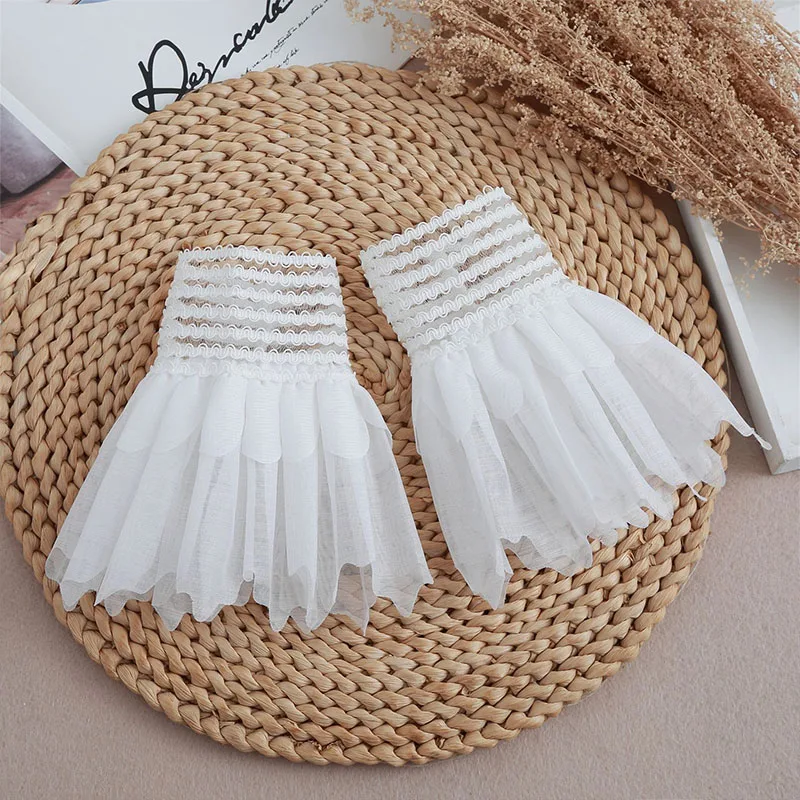 2023 New Women Detachable Sleeve Fake Cuffs Female Lace Pleated Flare Sleeve False Cuffs Ruffles Wristband Decorative Accessory