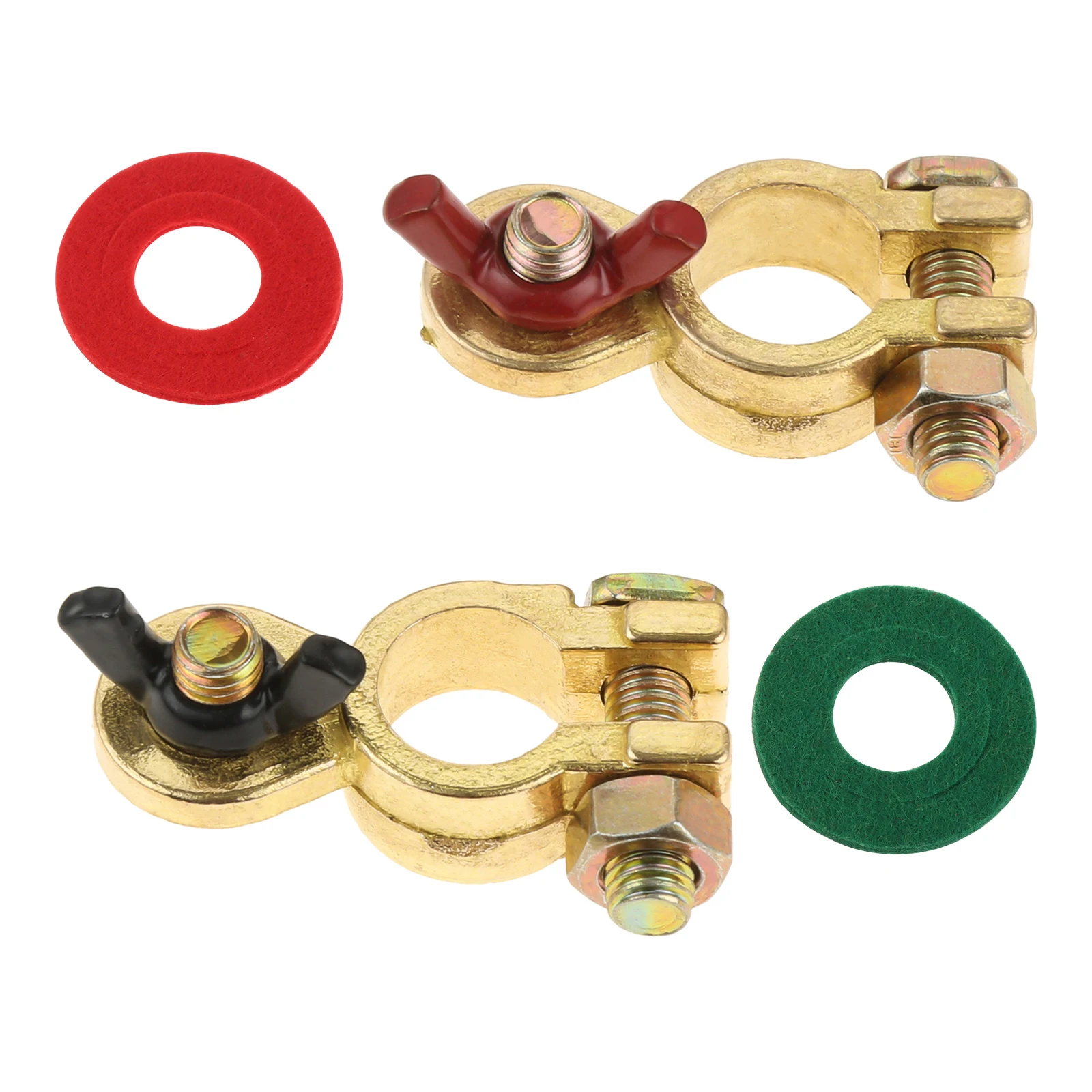 1 Pair 12V/24V Car Battery Pole Terminals Clamps Brass Connector with M8 Wing Nut Corrosion Protection Pad for Ships Boats Truck