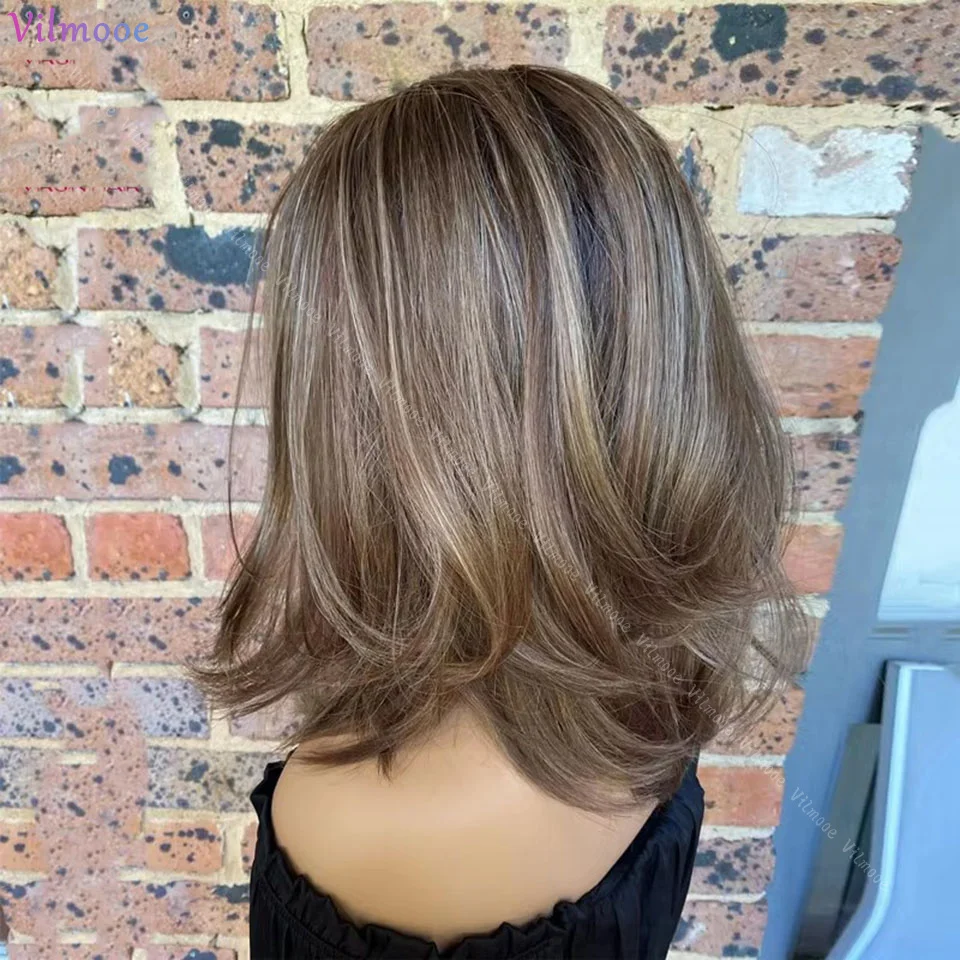 5x5 Silk Base Ombre Honey Lace Front Wigs Short Human Hair Wig With Baby Hair Brown Highlights Color Wavy Bob Wig 13x4 Remy Hair