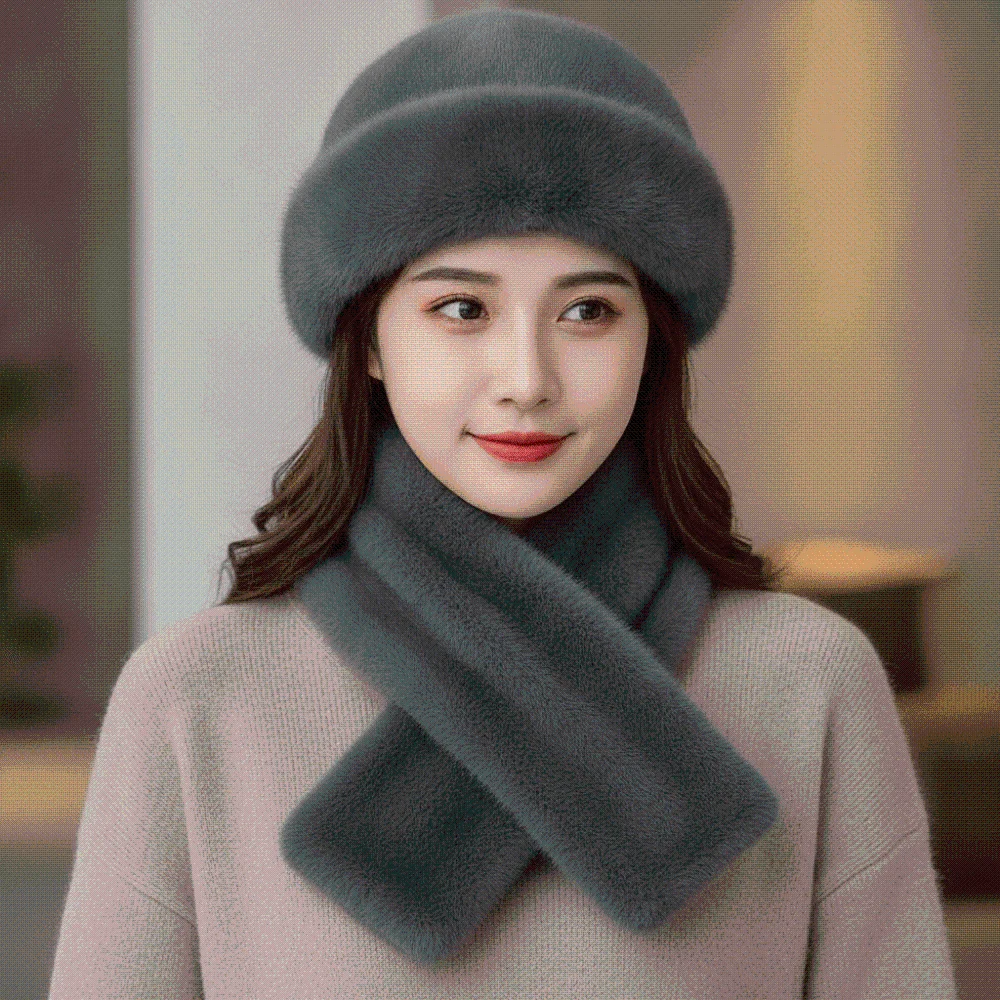 Fur Oufit Cap Thickened Cossack Hat Set Thermal Windproof Russian Style Beanie Washable Furry Faux Mink Headwear Seniors