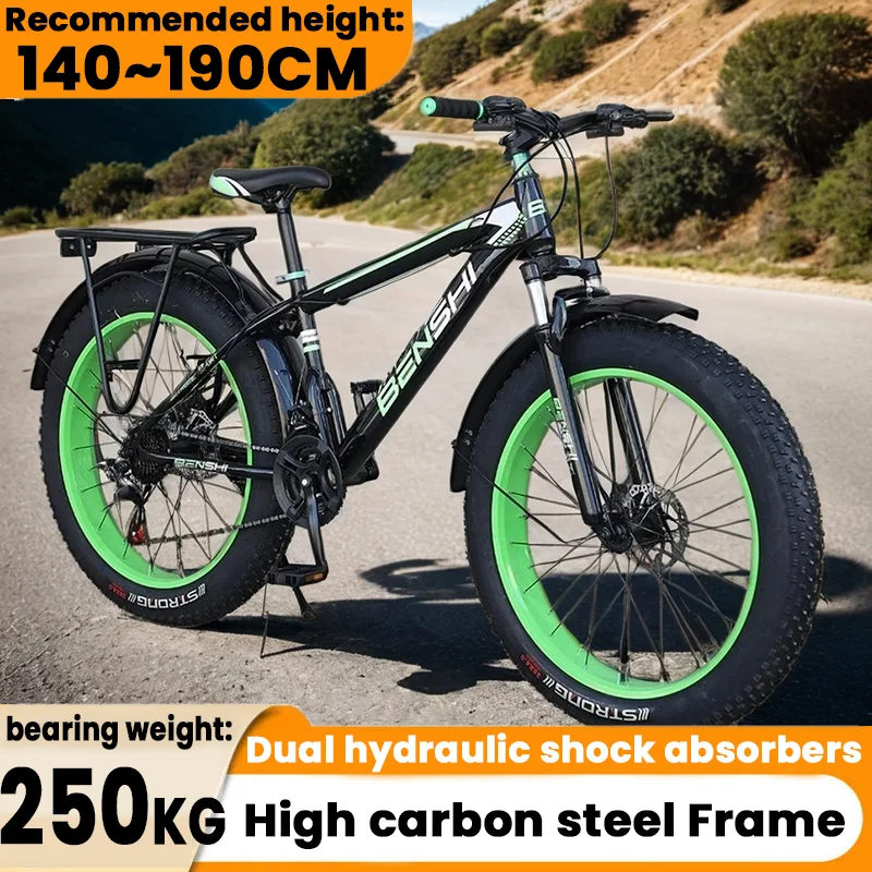 20/24/26inch High carbon steel frame mountain bike 7/21/24/27speed hydraulic shock absorption 4.0 fat tire off-road MTB Bicycle