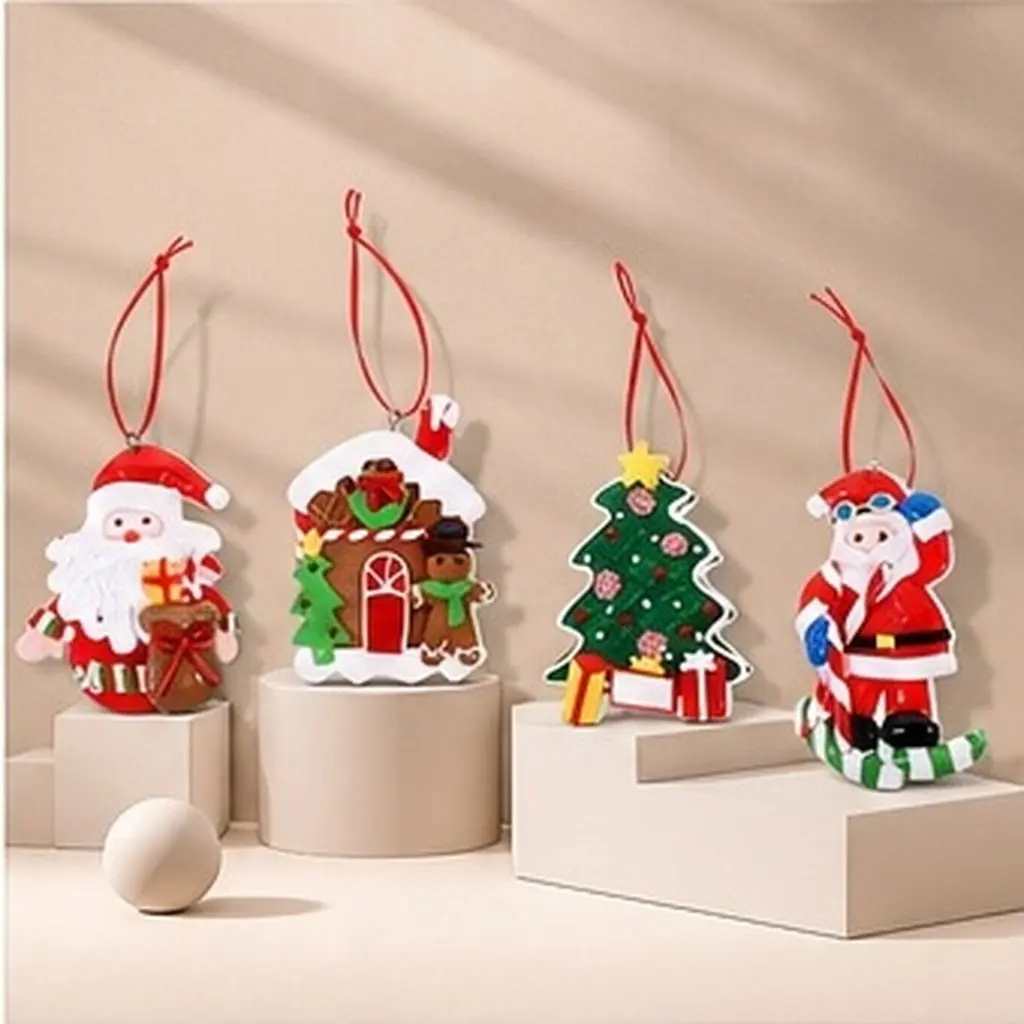 4Pcs Christmas Tree Ornaments Hanging Decoration Mini Charms Colorful Reusable Christmas Party Favors Seasonal Hanging Decor
