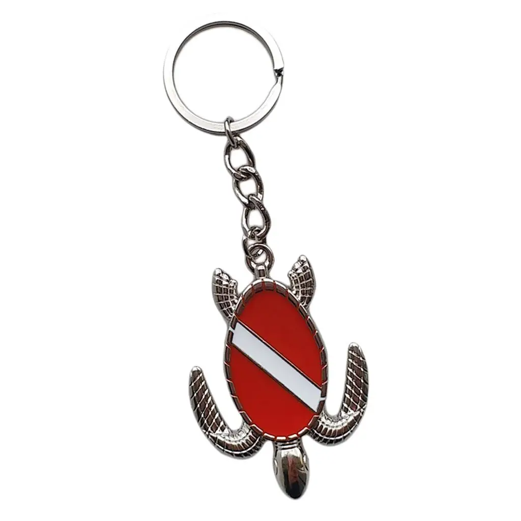 Novelty Sea Turtle with Dive Flag Key Chain Holder Keyring - Sturdy & Durable