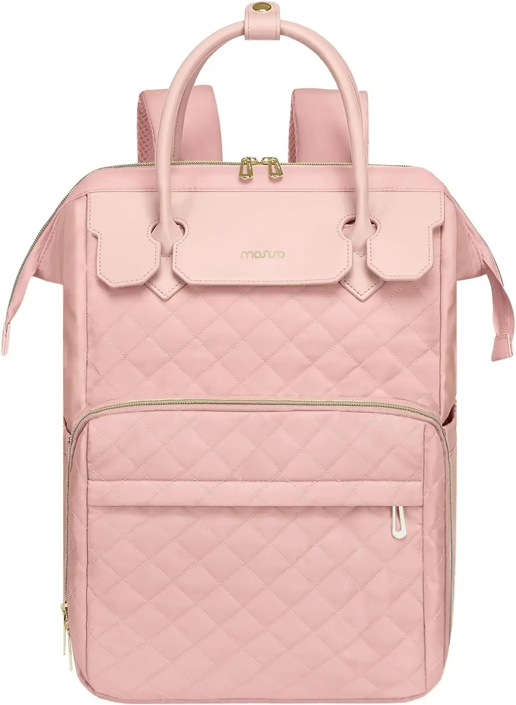 MOSISO Laptop Backpack for Women Men, 15-15.6 inch Rhombus Quilted Flight Approved Travel Backpack with PU Handle, 16 inch Carry