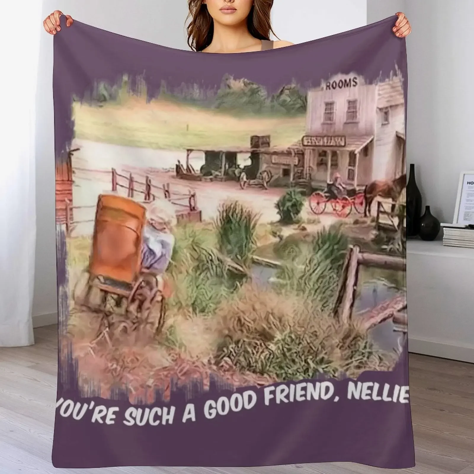 You're Such a Good Friend Nellie Little House Scene White Title Throw Blanket Thin Bed linens manga halloween Blankets