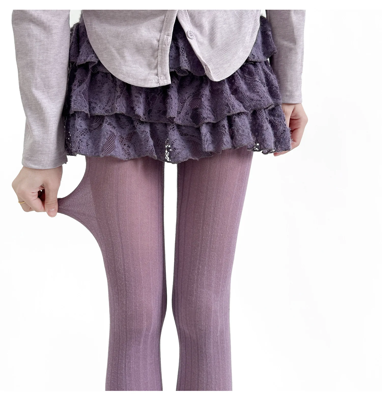 40-52kg Damen Baumwoll-Strumpfhose 2025 Herbst Strumpfhosen Haferfarben Breiter Streifen Marineblau Vertikales Muster Transparente Leggings Mikro – Detail 6