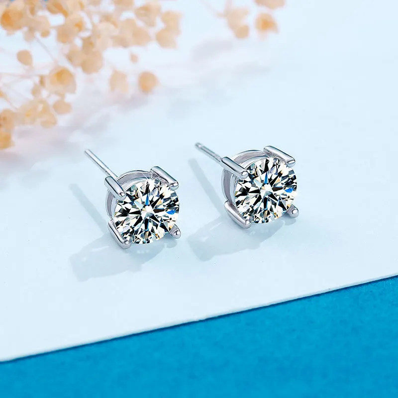 Four-Prong Stud Earrings 2Ct Moissanite Women's PT950 Platinum - 3EX cut, concentrated fire, comfortable wear anti-fall
