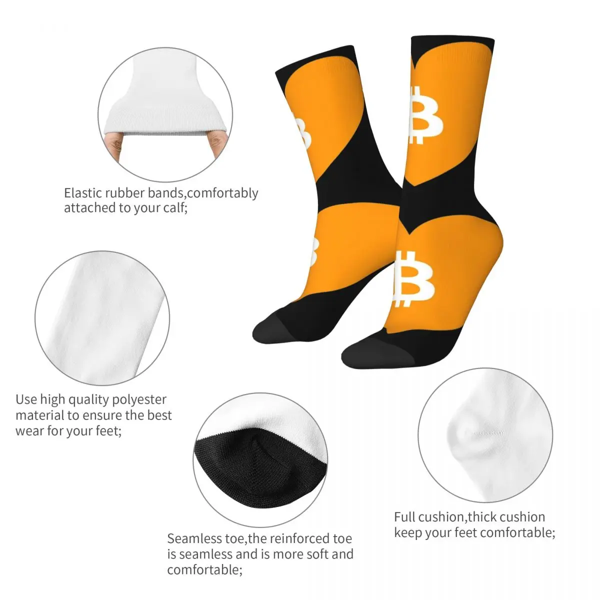 Bitcoin Heart Accessories Crew Socks Cozy I Love Bitcoin High Quality Crew Sock Comfortable for Mens Present