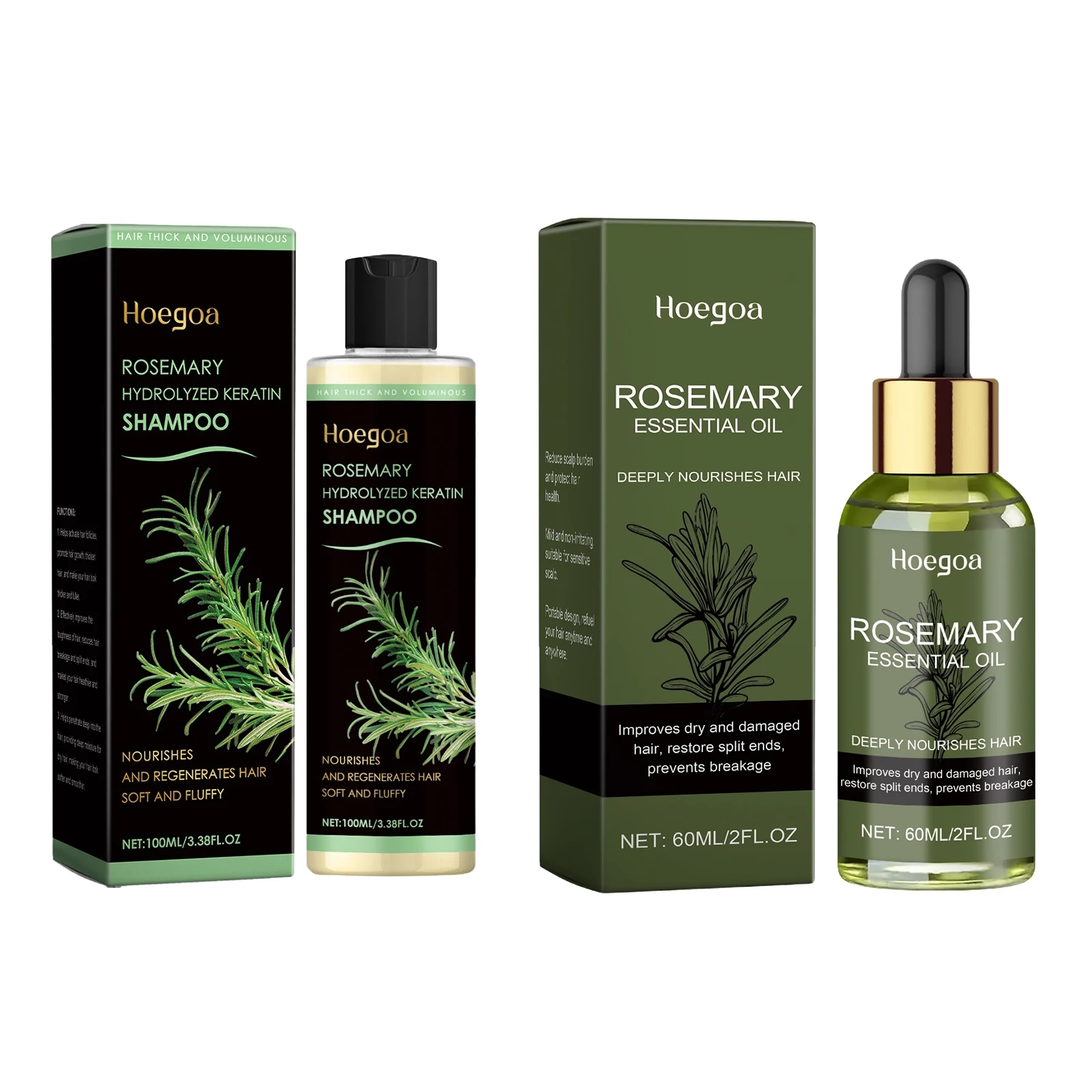 Rosemary Hair Growth Shampoo and Hair Care Oil for Damaged Thinning Hair Nourishing Refreshing Repairs Hair Scalp Strong Hair