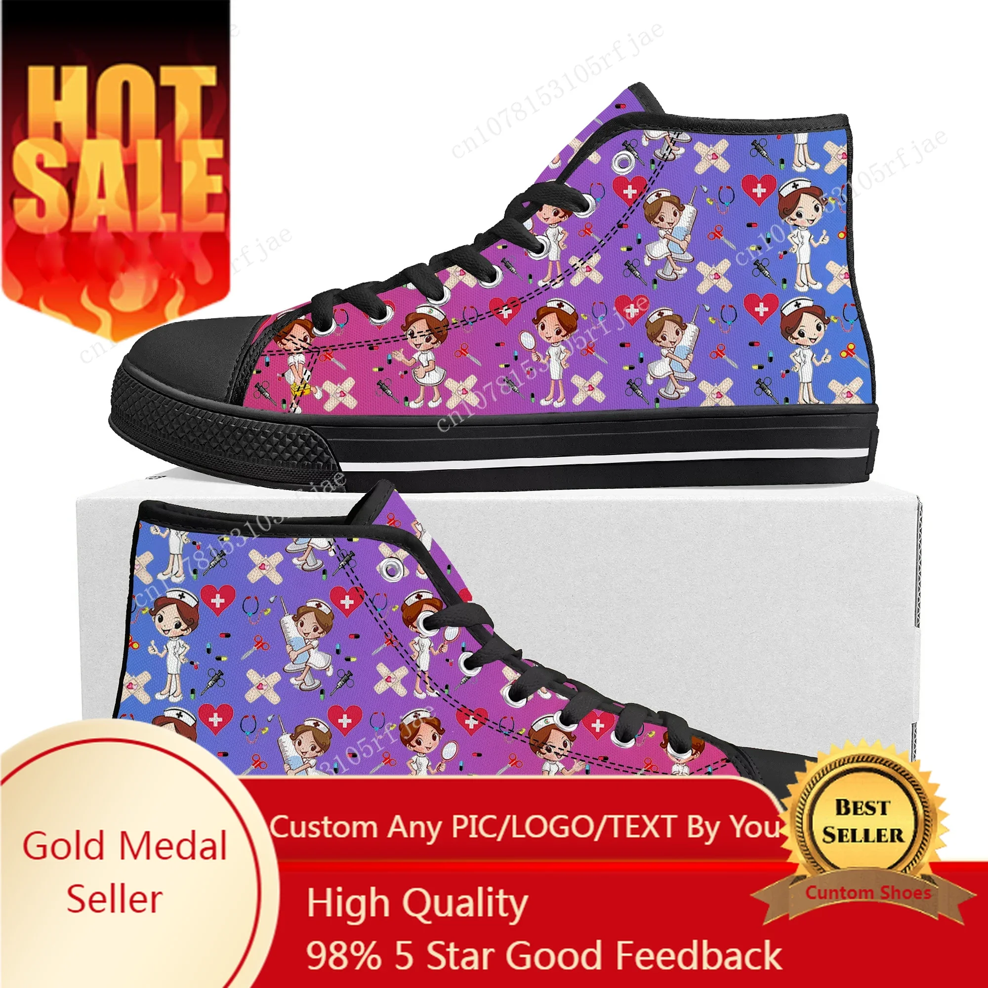 

Gradient Nurse Medical Hospital Work High Top Sneakers Men Women Teenager High Quality Canvas Sneaker Custom Built Couple Shoes