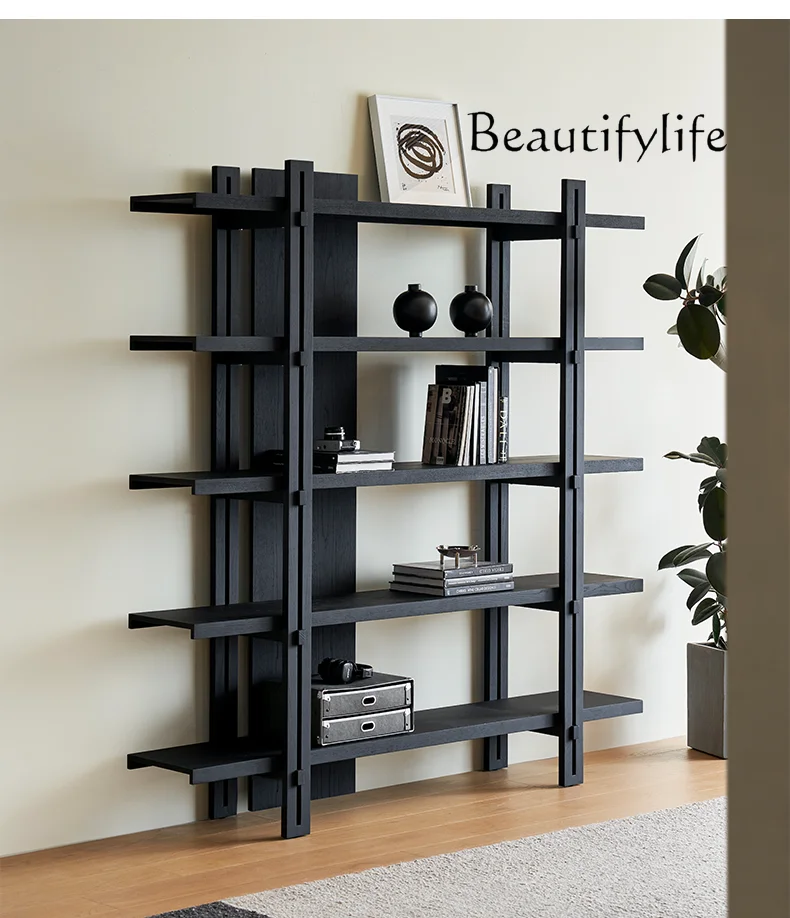 Nordic Style Silk Style Chiba Bookshelf Floor Integrated Solid Wood Wall Retro Display Stand