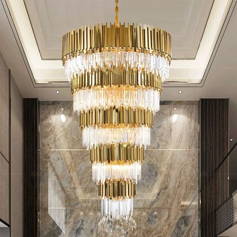 

Nordic Luxury Gold Black Crystal Ceiling Chandeliers for Living Room Foyer Stairway Pendant Lamps Bedroom Decoration Lighting