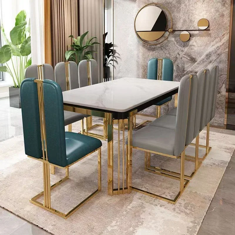 

Metal Luxury Dining Table Kitchen Chairs Natural Nordic Design Center Dining Table Restaurant Marble Eettafel Home Furniture
