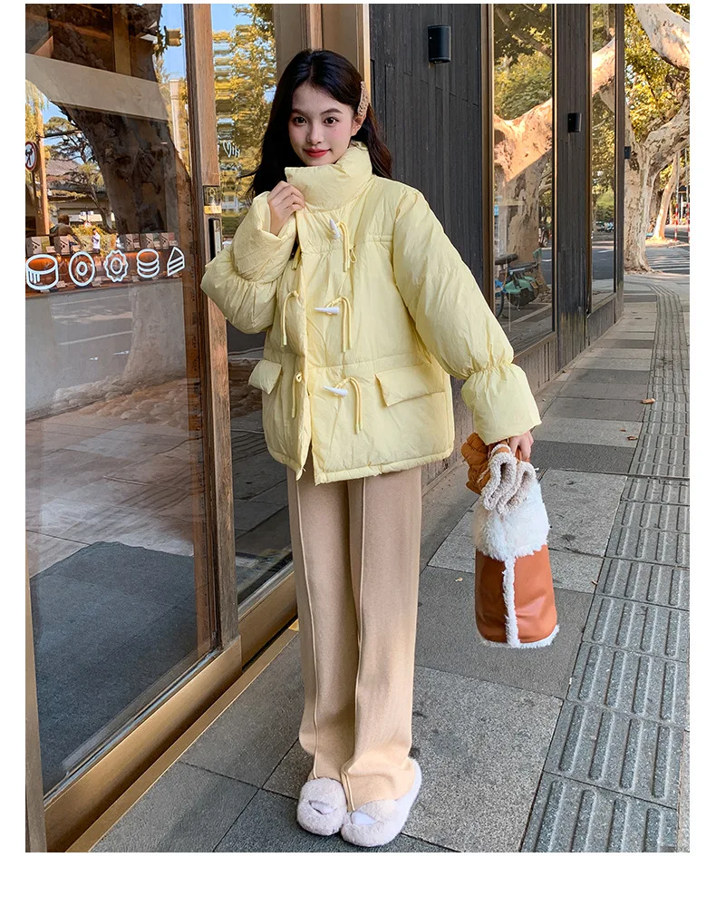 Korean Sweet Short Down Cotton Jacket for Women Stand Collar Toggle Button Puffer Parkas Woman Loose Candy Color Padded Jacket