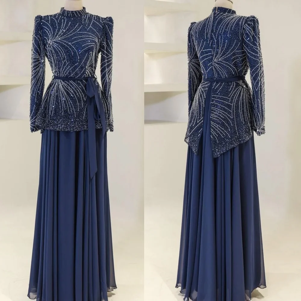 

Customized Fashion Sparkle Sequin Sequined Pleat A-line High Collar Long Dresses Bespoke Occasion Retro