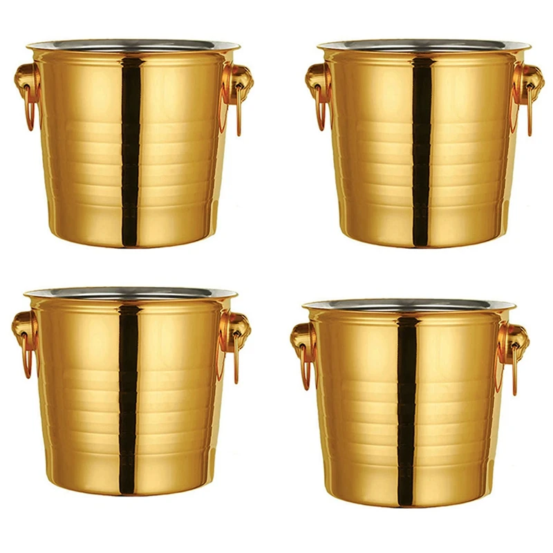 

4PC 3L Stainless Steel Ice Bucket Thick Tiger Head Ice Bucket Party Ice Bucket (Gold)