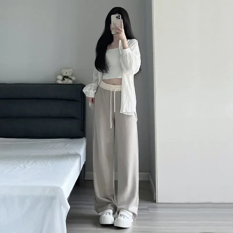 

Spring Autumn Women's High Waist Pants Casual Loose Contrast Wide Leg Pants Joggers Women Sweatpants Korean Y2k Pants