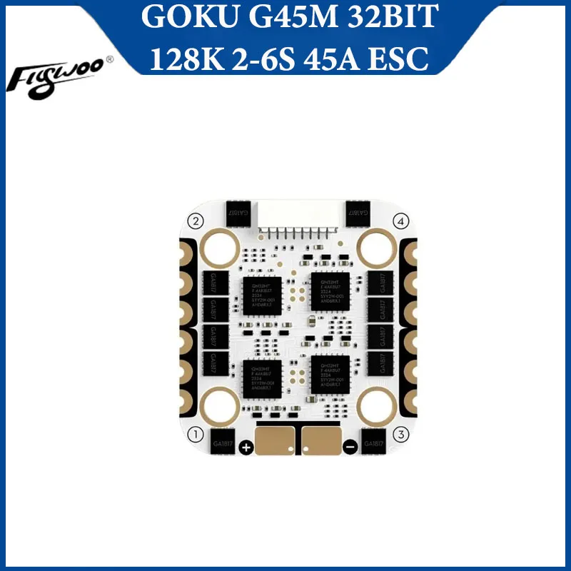 

Flywoo GOKU G45M 32BIT 128K 2-6S 45A ESC 20x20 AT32 Чип «два в одном», MOSFET, подходит для FPV Drone RC Tools