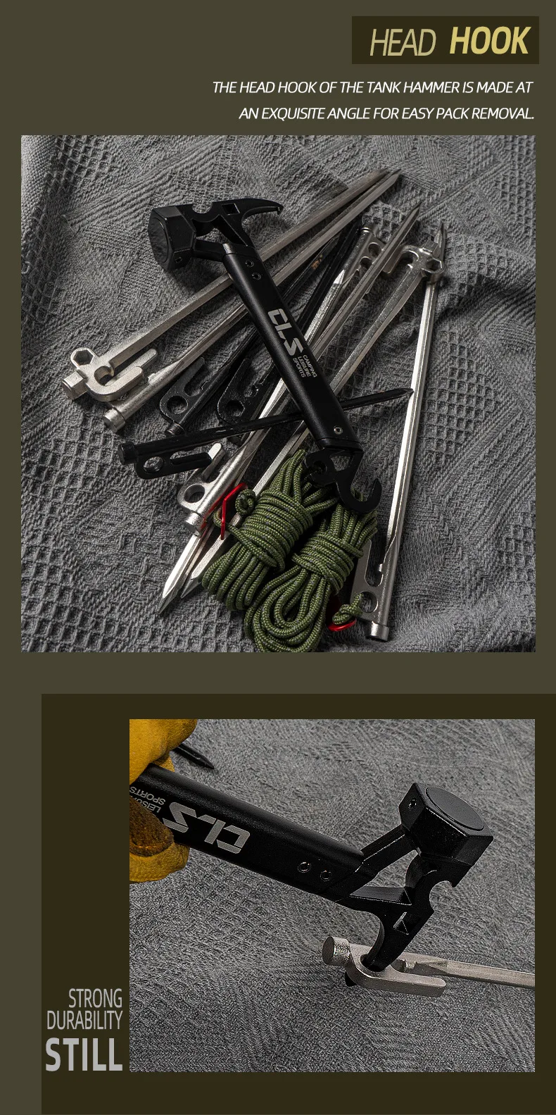 Multifunktionaler Mini-Hammer aus Edelstahl für Outdoor-Camping, Bergsteigen, Zelt-Hammer, Flaschenöffner-Werkzeug – Detail 8