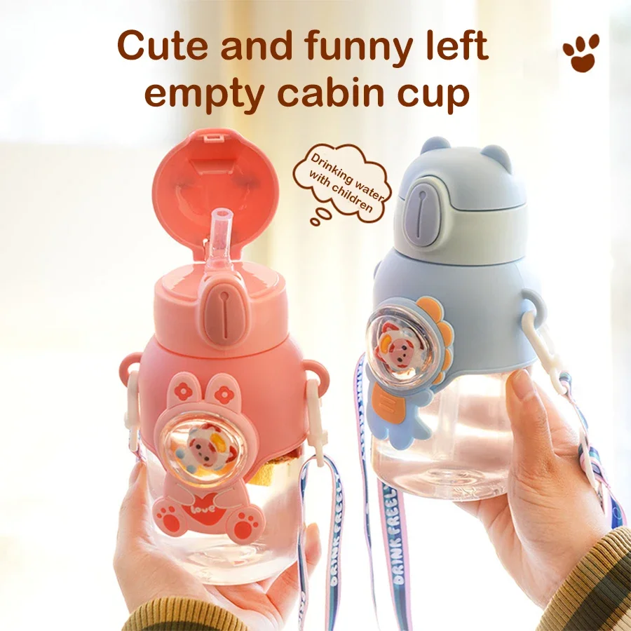 600ML Kawaii Summer Children\'s Water Cup High-value Fall-proof Straw Cup Boys and Cirls Go to School Baby Kettle