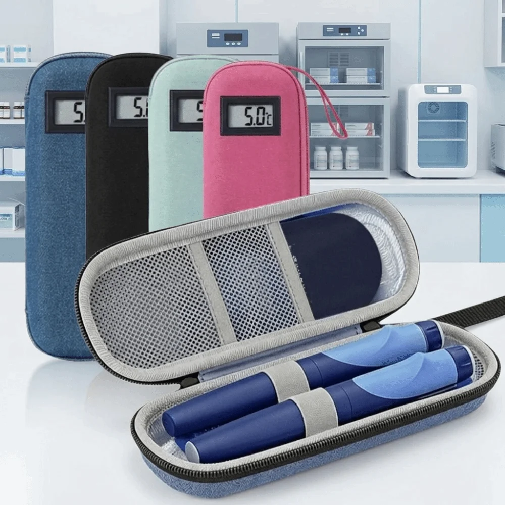 

Oxford Cloth Insulin Cooler Bag Insulin Vial Protector Waterproof Insulin Vial Storage Case Thermometer Display
