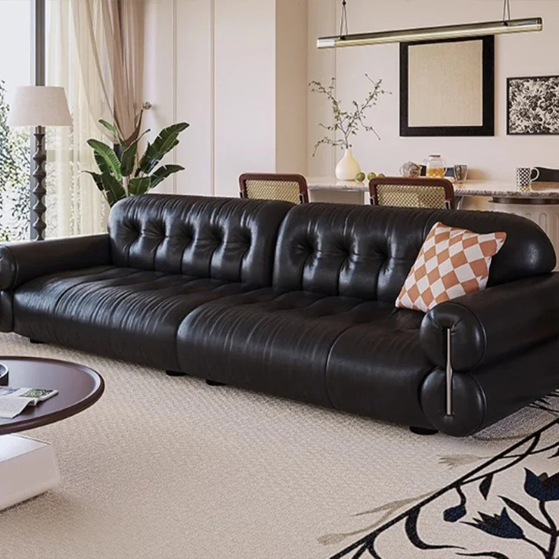 

For Chesterfield Sectional Sofa Set Genuine Leather Furniture for Living Room Supplies for Hotels with Wood and Fabric