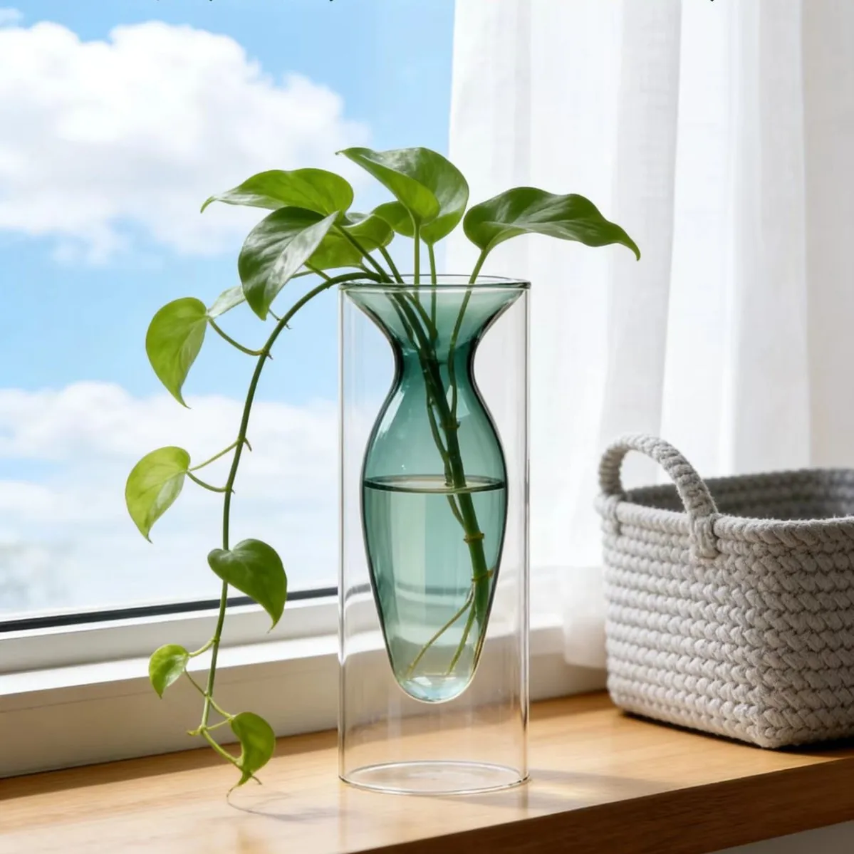 Simple Stained Glass Creative Double-layer Transparent Vase High-end Nordic Flower Arrangement Living Room Decoration