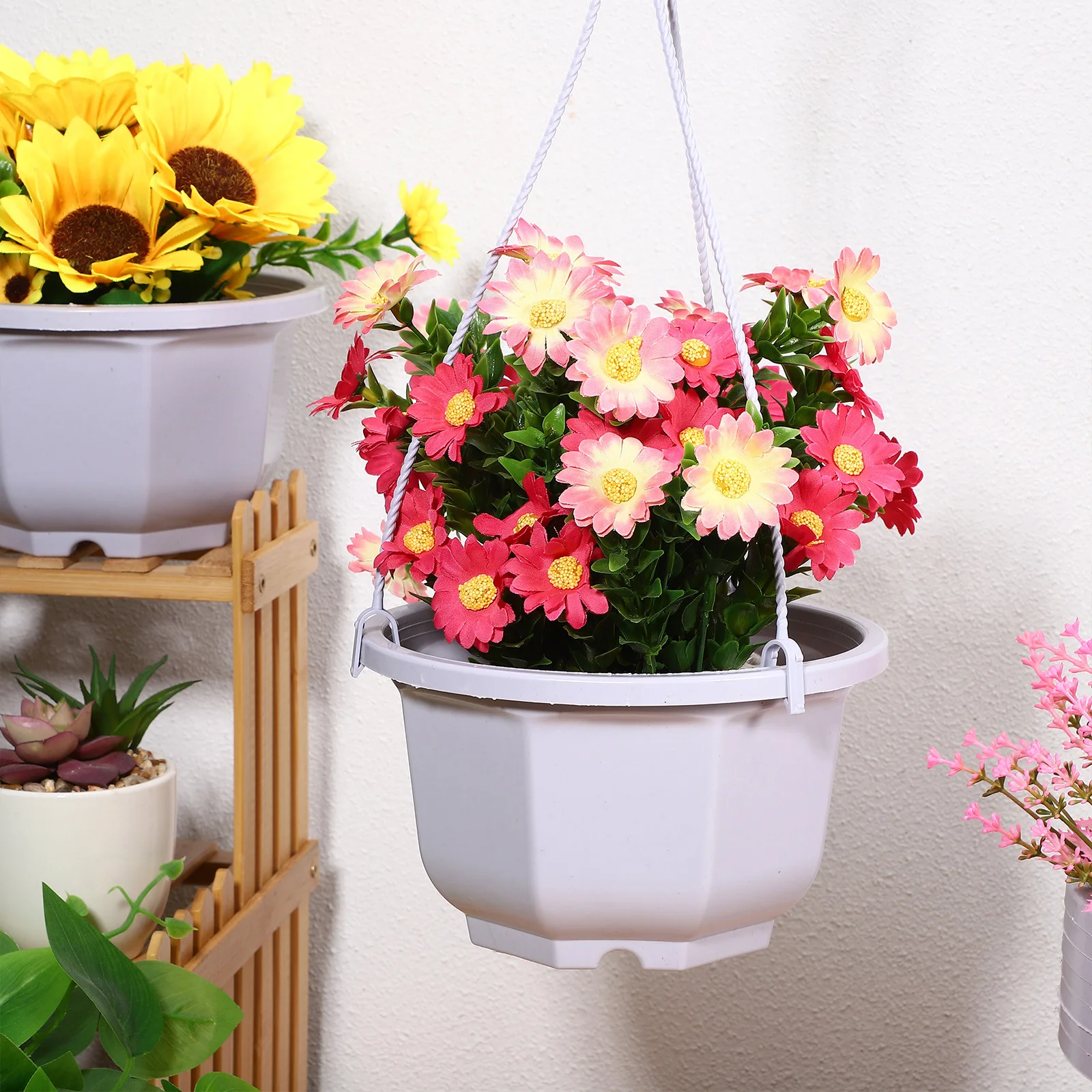 

10pcs Plastic Hanging Planters With Drainage Holes Durable Outdoor Indoor Flower Pots Balcony Garden Basket Hangers Plants