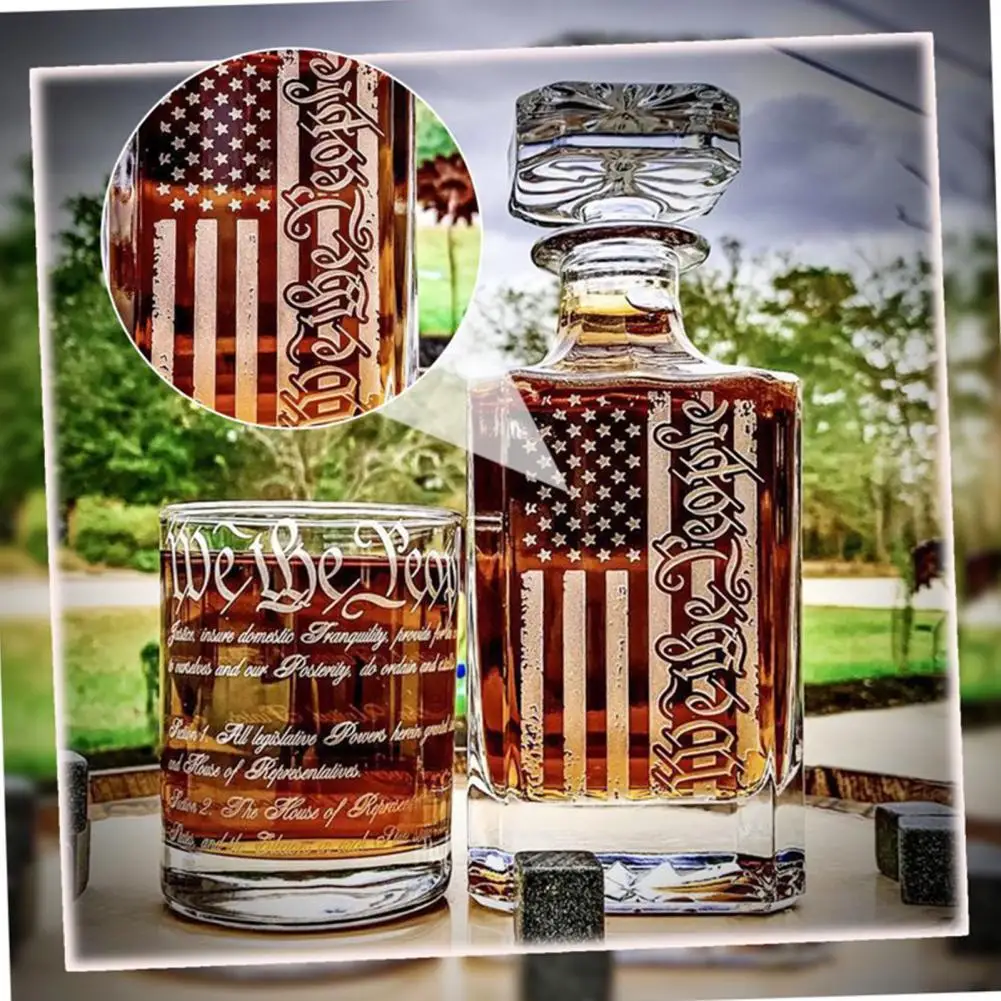 يوم الاستقلال زجاجة ويسكي العلم الأمريكي نمط ويسكي الزجاج الدورق الوطني ديكور المنزل بار شفافة #4