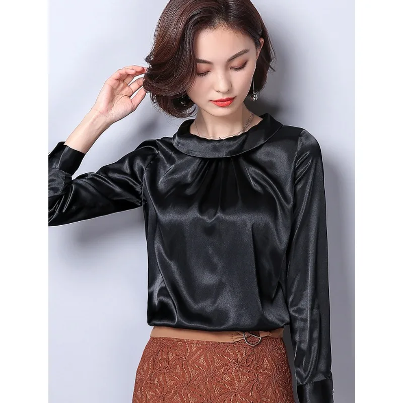 Women blusas long sleeved Slim plus size silk satin shirts office ladies work female Chiffon blouse Elegant blusa feminina