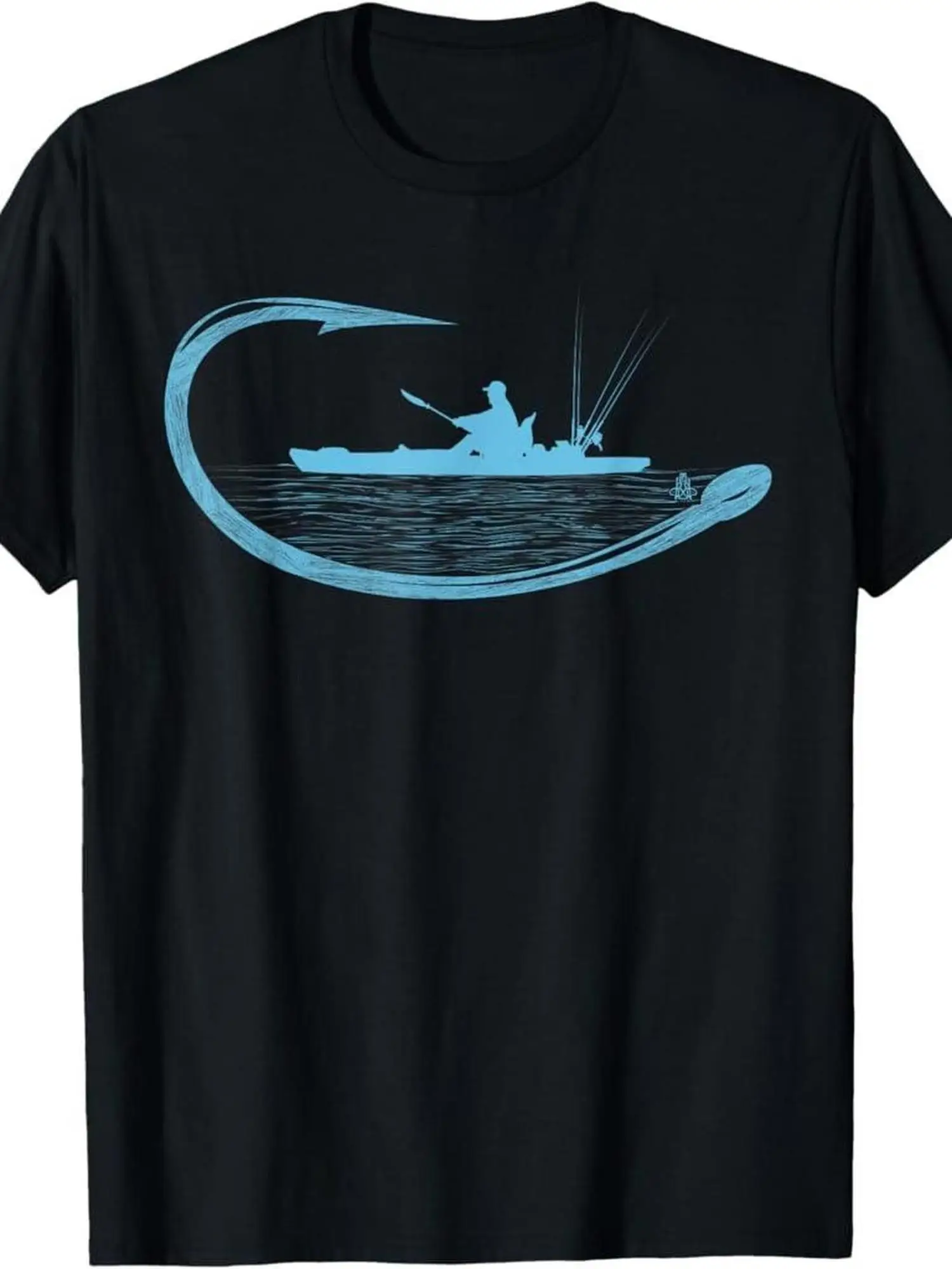 Blue Fishing Boat Graphic Kayak Angler Gift T-Shirt 100% Cotton O-Neck Short Sleeve Summer Casual Mens T-shirt Streetwear