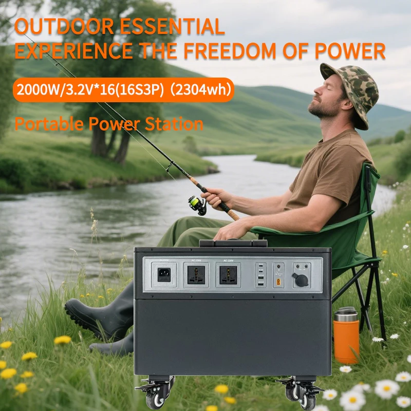 2000W 220V Portable Power Station Outdoor Camping Pull-Rod Solar Panel Generator Energy Storage Power Bank