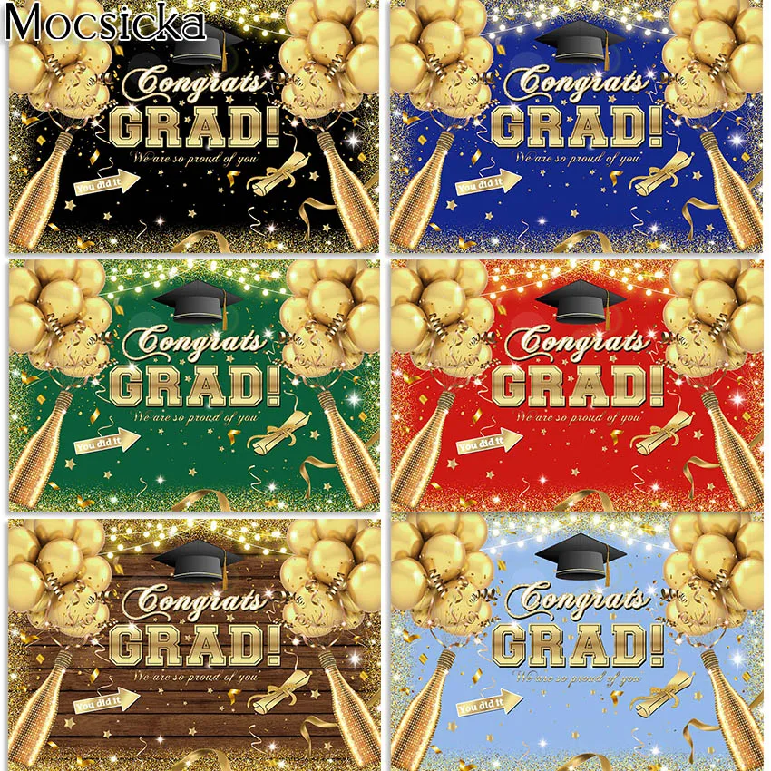 Mocsicka Graduation Party Backdrop Celebration Class of Black Golden Glitter Photography Background Congrats Grad Decor